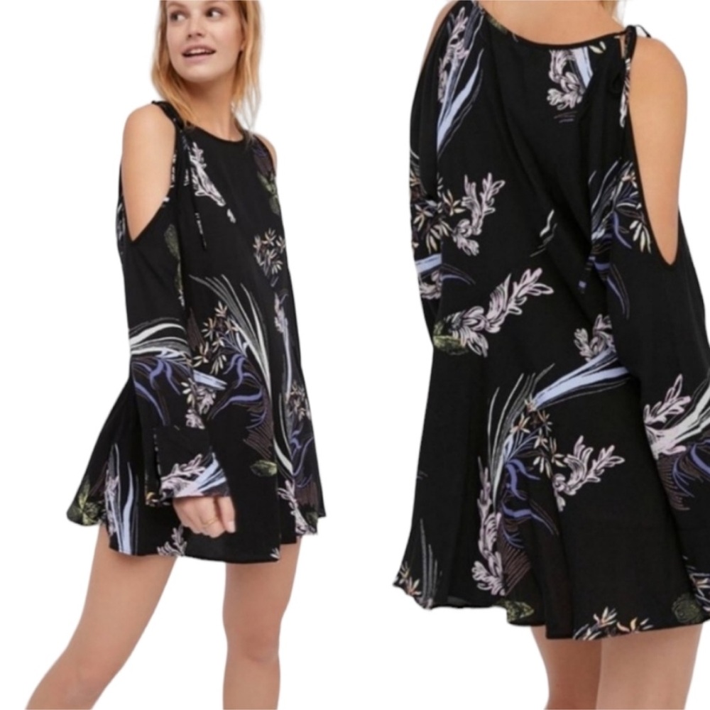 Free People Clear Skies, cold shoulder, Black Floral Dress